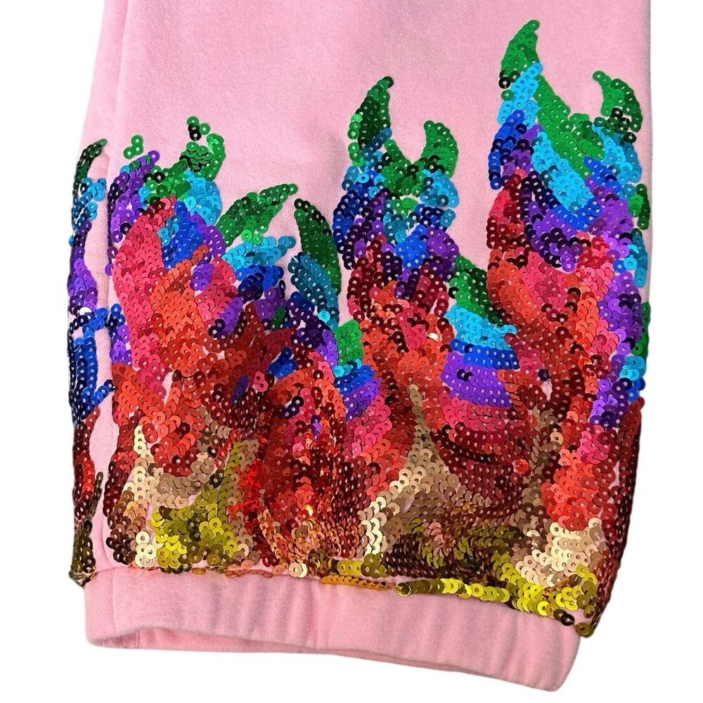 Queen of Sparkles Pink Sequin Rainbow Flame Sweatpants Joggers Large Womens - Picture 6 of 16